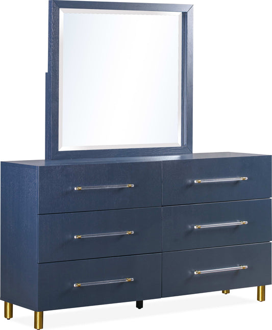 Argento - Six Drawer Dresser - Navy Blue And Burnished Brass (2024)