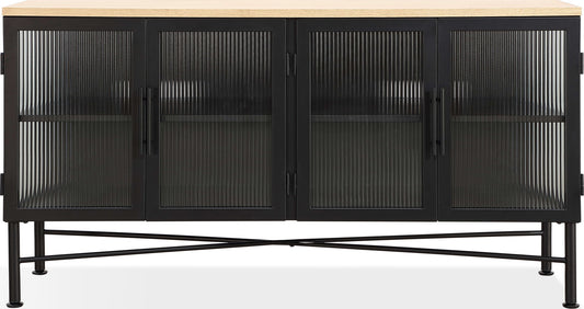 Aere - Four Door Ribbed Glass, Metal And Wood Sideboard - Natural Ash And Black