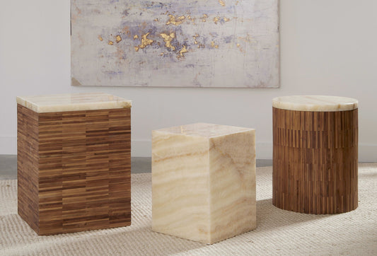 One - Square Onyx End Table - White