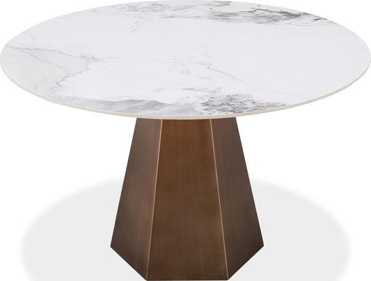 Crossroads 2.0 - Carmel Stone Top Round Dining Table - Chanelle And Bronze