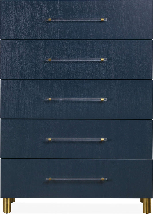 Argento - Five Drawer Chest - Navy Blue And Burnished Brass (2024)