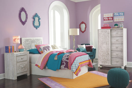 Paxberry - Twin Panel Headboard with Bolt on Bed Frame - Whitewash