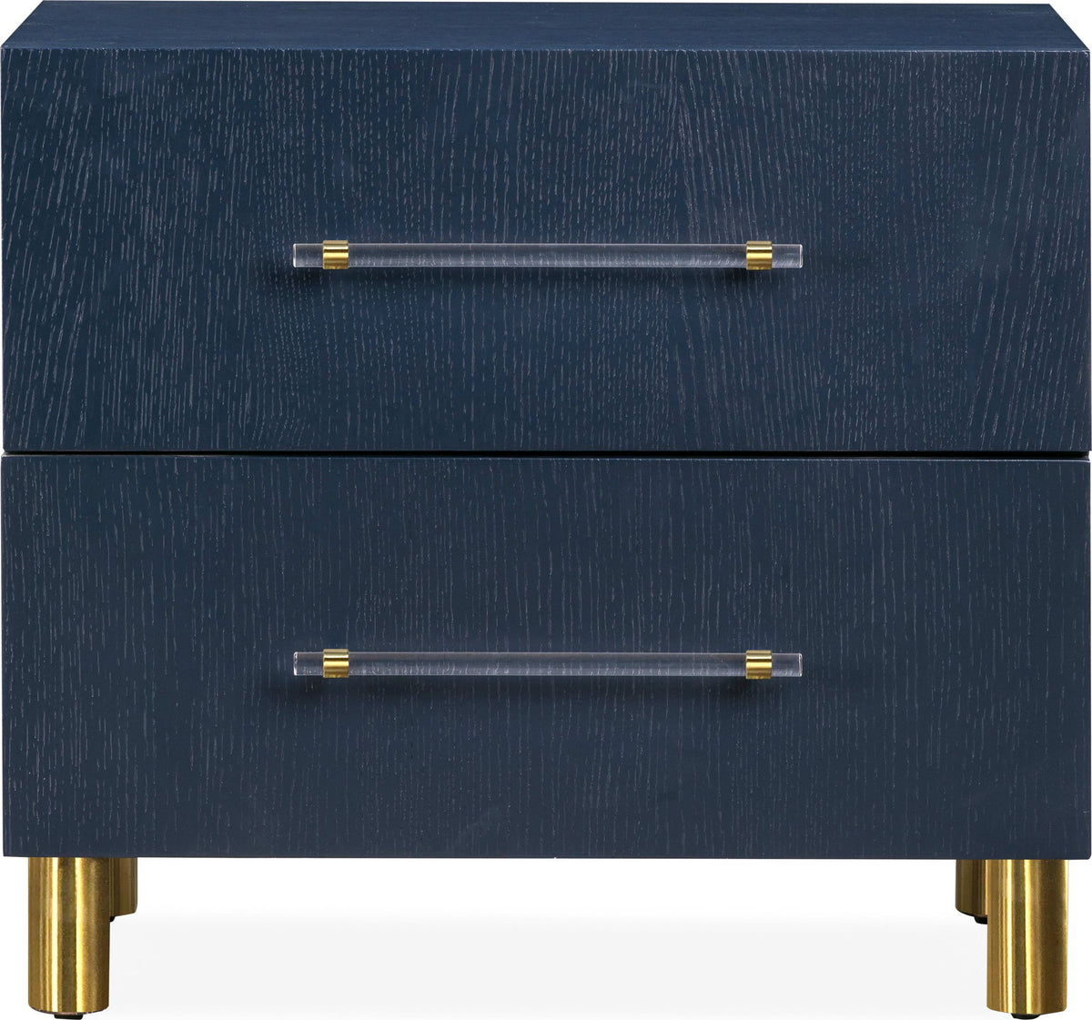 Argento - Two Drawer USB Charging Nightstand - Navy Blue And Burnished Brass