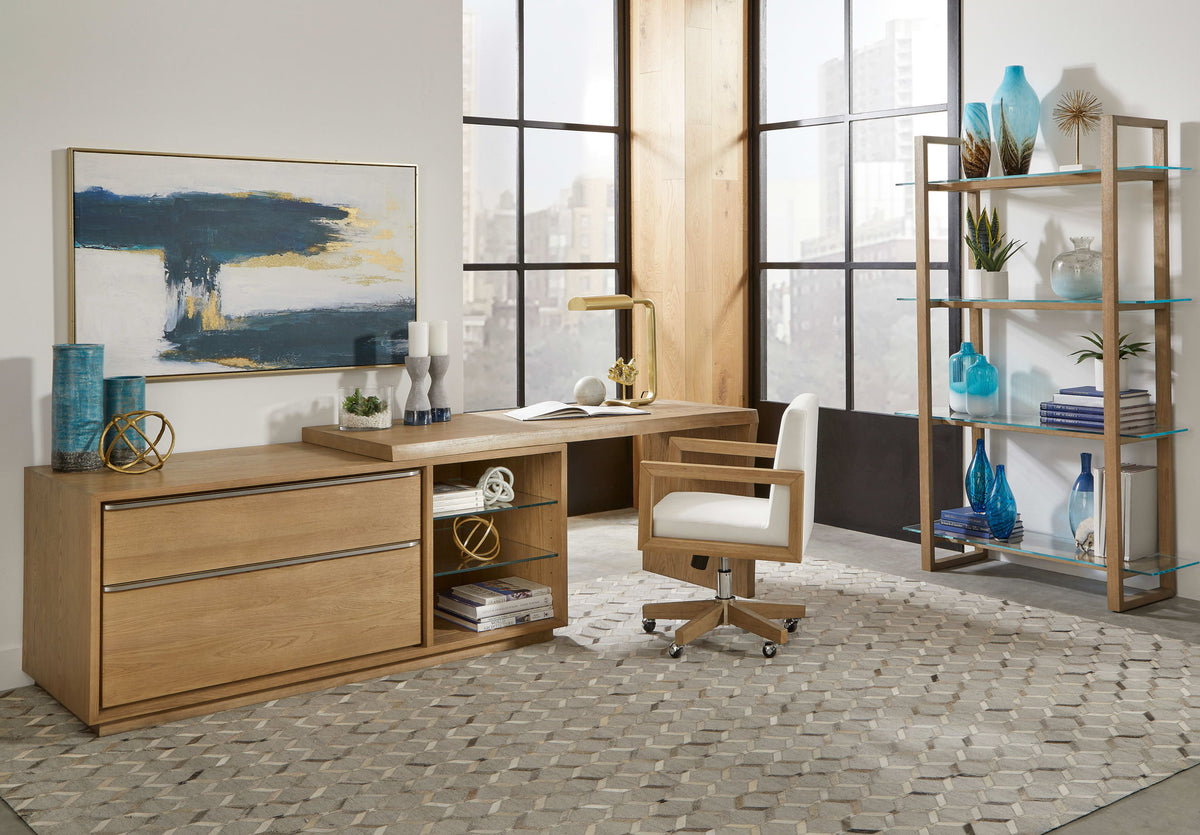 One - Live Edge Edge Executive Desk - White Oak And Glass