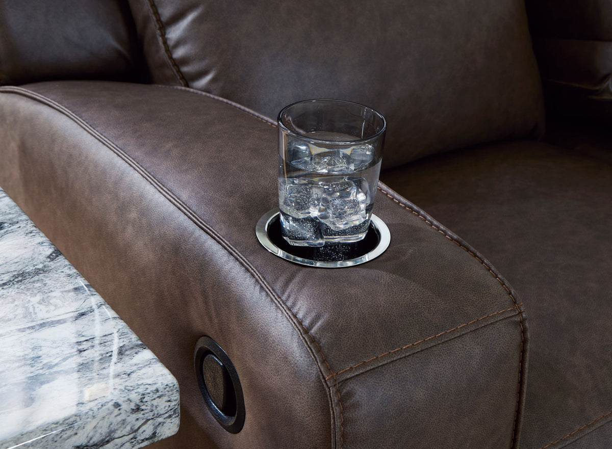 Lavenhorne - Reclining Sofa With Drop Down Table - Umber