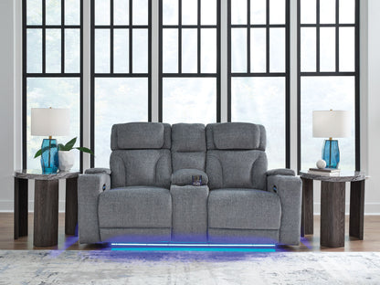 Studio Cave - Power Reclining Loveseat with Console - Steel