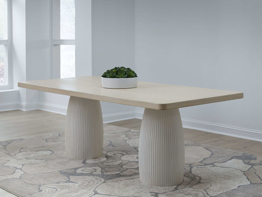 Zinnia - Plaster Base Wood Top Dining Table - White Sand And Ivory
