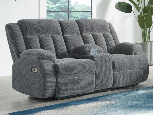 Observation - Double Reclining Power Loveseat With Console - Steel