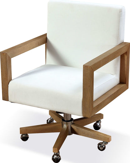 One - Wood Frame Home Office Chair - Solid Wood And White Canvas