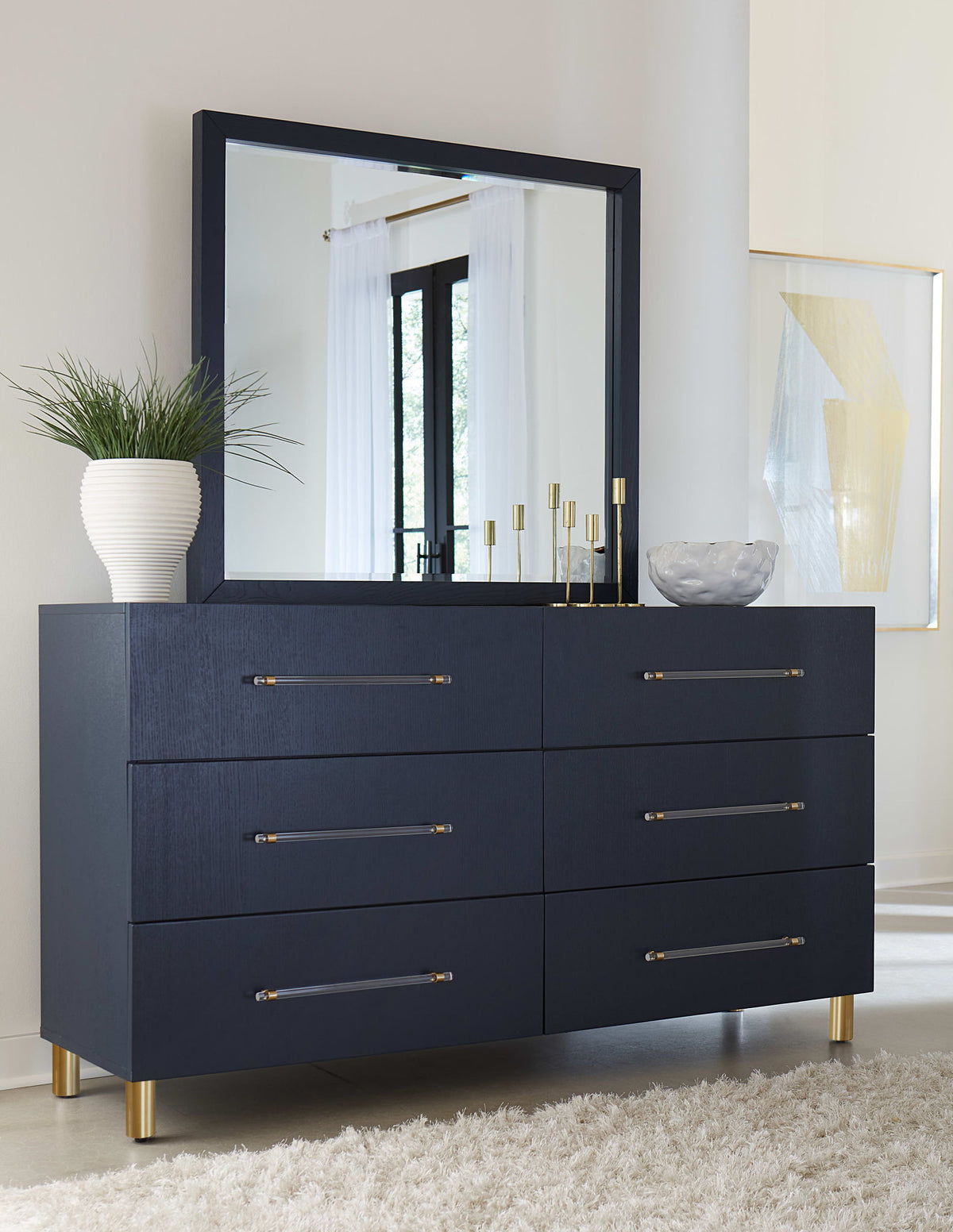 Argento - Six Drawer Dresser - Navy Blue And Burnished Brass (2024)