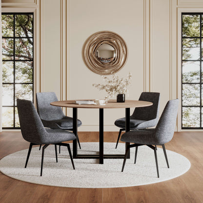 Ceo - Wood Pattern Round Sintered Stone Dining Table - Gunmetal And Washed Oak