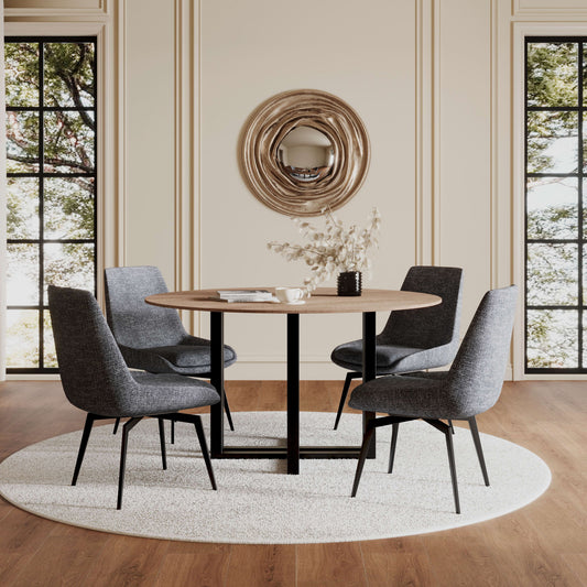 Ceo - Wood Pattern Round Sintered Stone Dining Table - Gunmetal And Washed Oak