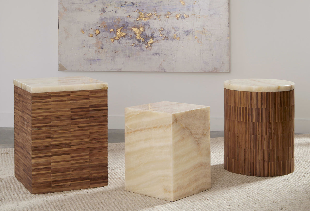One - Stone Wood Tile End Table - Onyx And Solid Teak