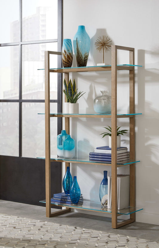 One - Modern Coastal Glass Solid Wood Shelf Bookcase - Bisque