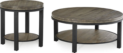 Canyon - Solid Wood And Metal Round Coffee Table - Washed Gray / Black