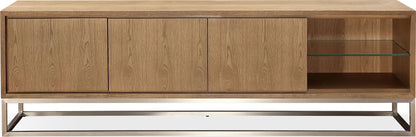 One - Coastal Modern TV Console - Brushed Stainless Steel And Bisque