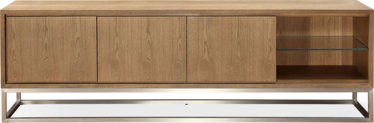 One - Coastal Modern TV Console - Brushed Stainless Steel And Bisque