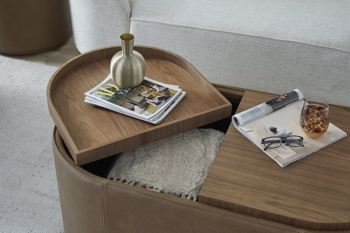 Yeal - Leather Upholstered Storage Table With Wooden Top