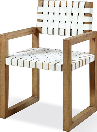 One - Woven Leather And Solid Wood Dining Arm Chair - White And Bisque