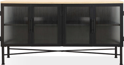 Aere - Four Door Ribbed Glass, Metal And Wood Sideboard - Natural Ash And Black