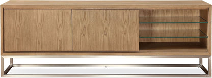 One - Coastal Modern TV Console - Brushed Stainless Steel And Bisque