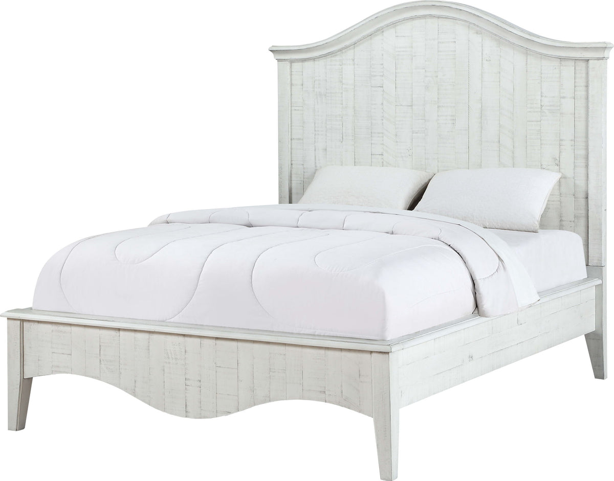Ella - Solid California King Wood Crown Bed - White Wash