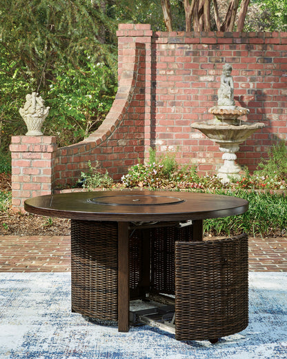Monterey Point - Round Fire Pit Table - Dark Brown