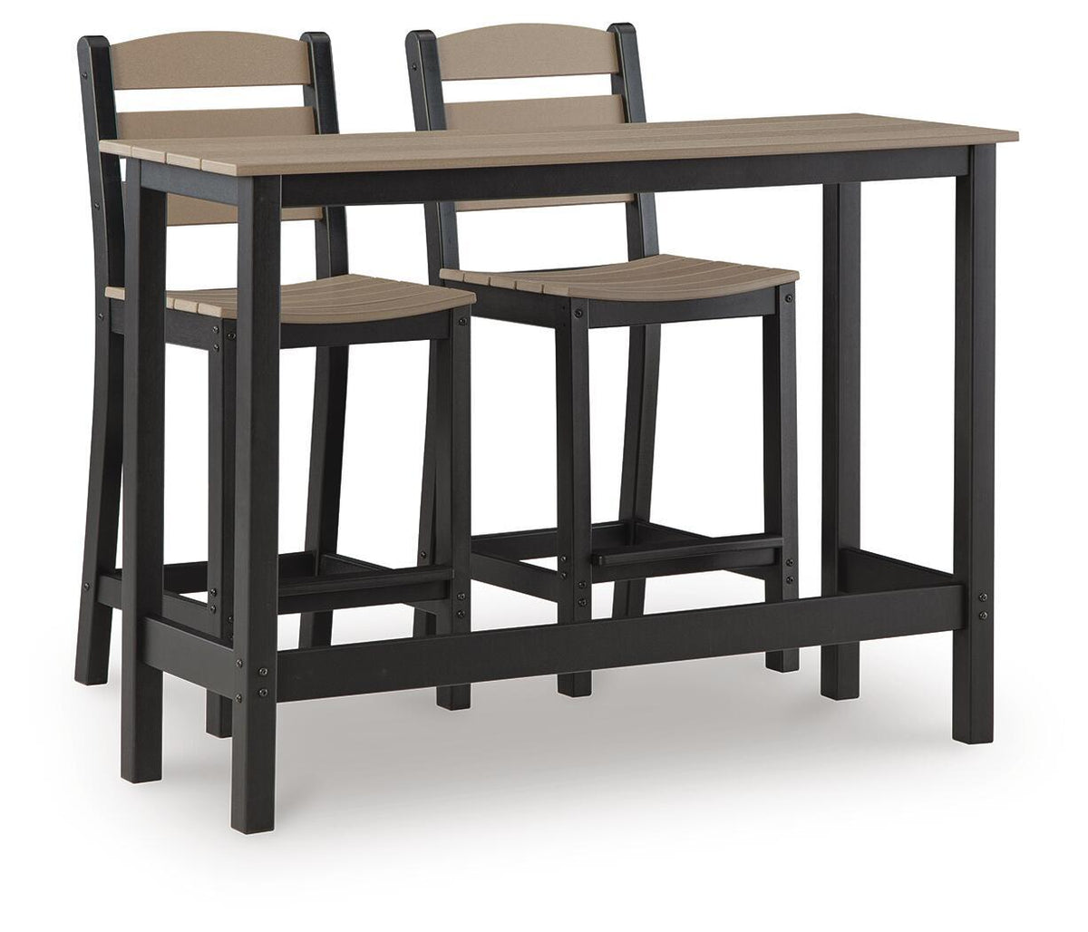 Shoreline Beach - Outdoor Counter Table And 2 Barstools (Set of 3) - Black / Beige