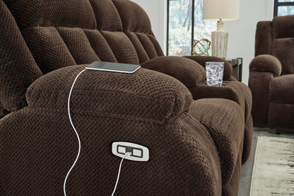 Free Wake - Double Relcining Power Loveseat With Console - Chocolate
