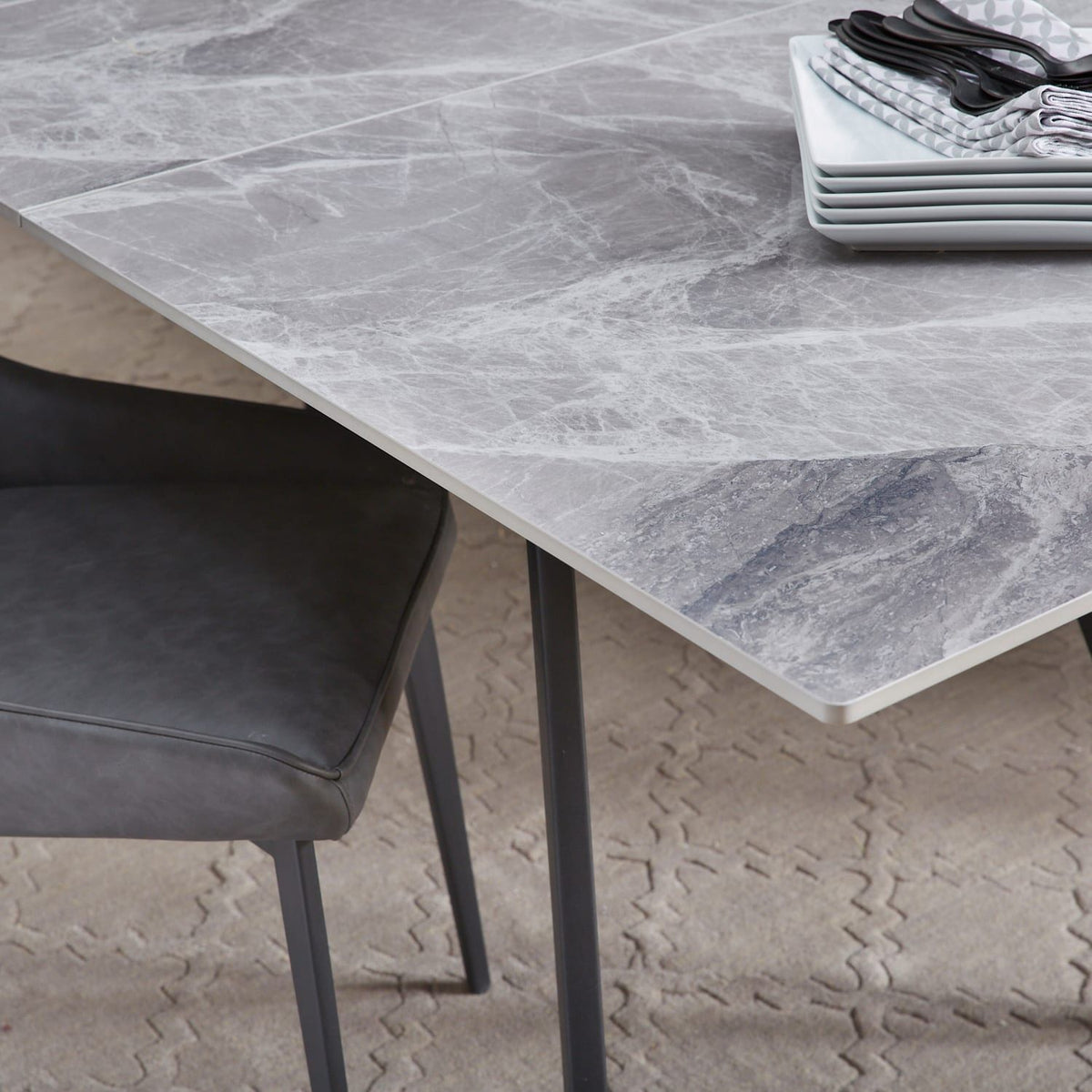 Lucia - Extendable Stone Top Metal Leg Dining Table