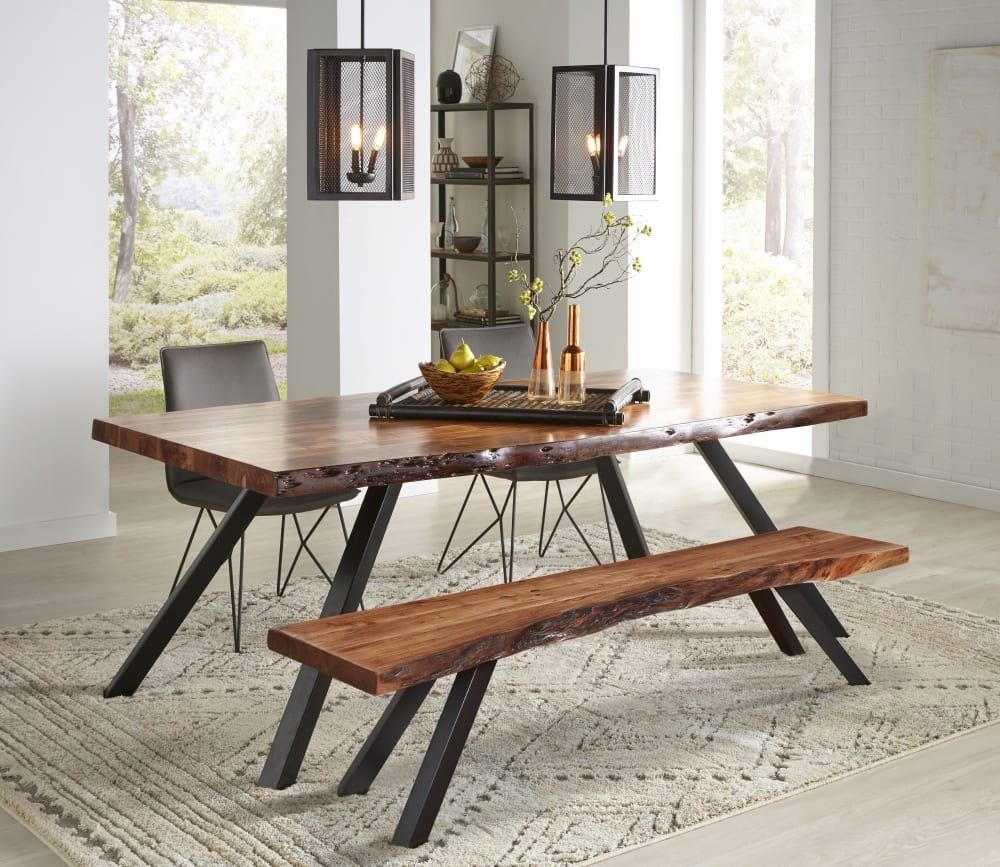 Reese - Live Edge Solid Wood Metal Leg Dining Bench - Natural Acacia