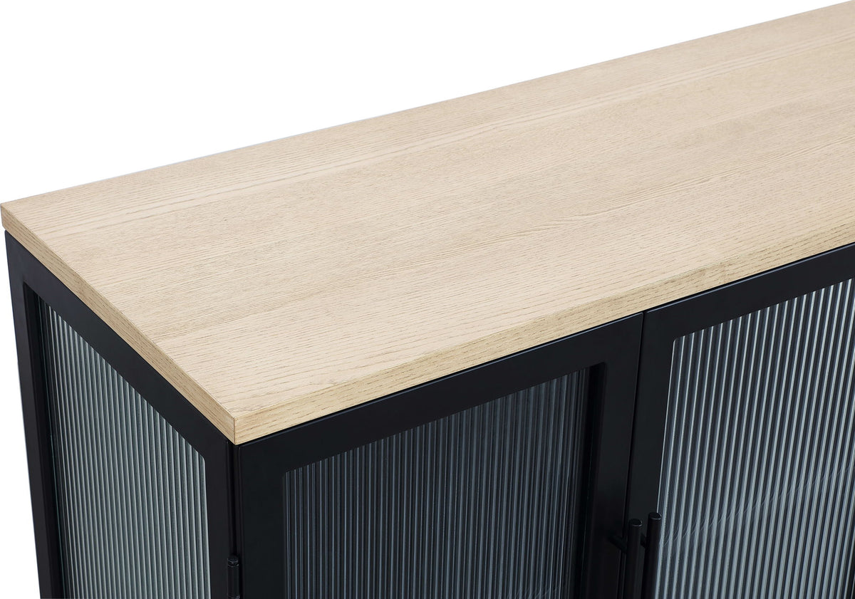 Aere - Four Door Ribbed Glass, Metal And Wood Sideboard - Natural Ash And Black