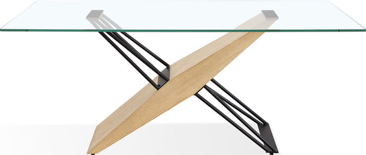 Aere - Glass, Wood And Metal Rectangular Dining Table - Natural Ash And Black