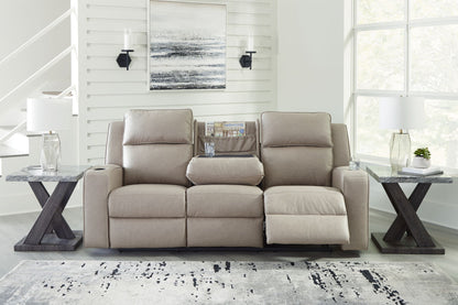 Lavenhorne - Reclining Sofa With Drop Down Table - Pebble