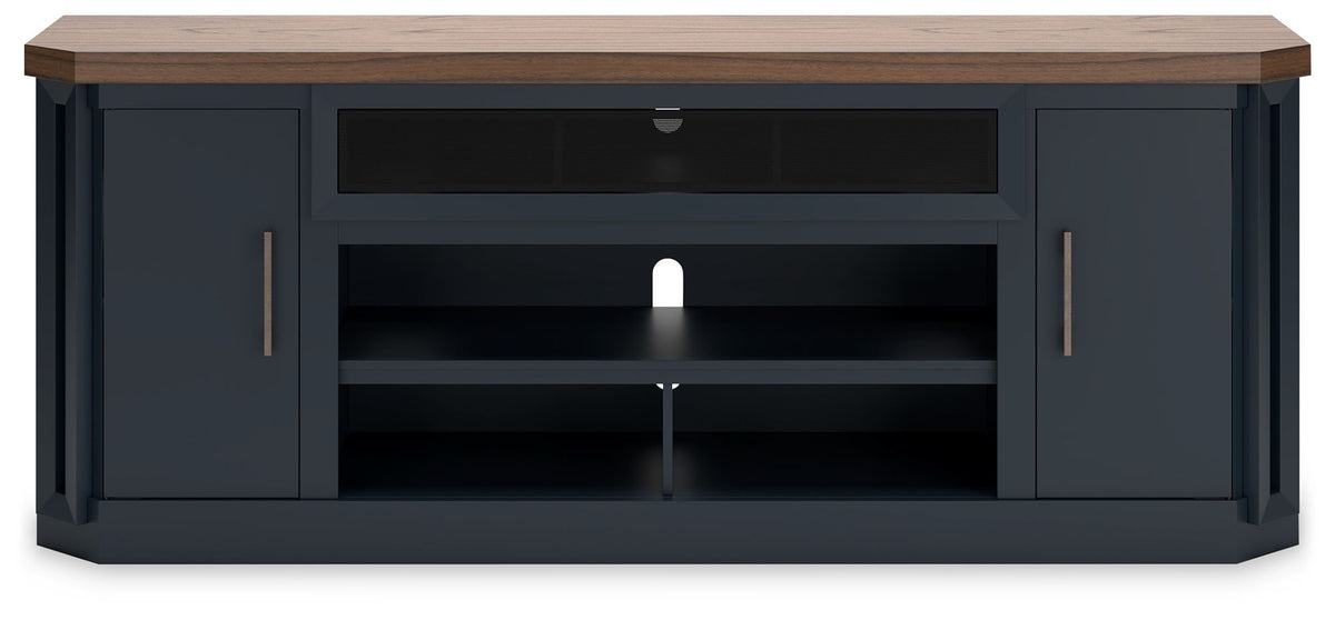 Landocken - XL TV Stand With Fireplace Option - Brown / Blue