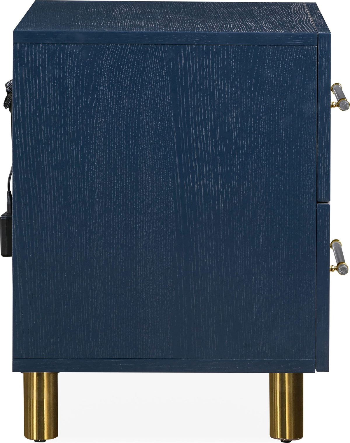 Argento - Two Drawer USB Charging Nightstand - Navy Blue And Burnished Brass