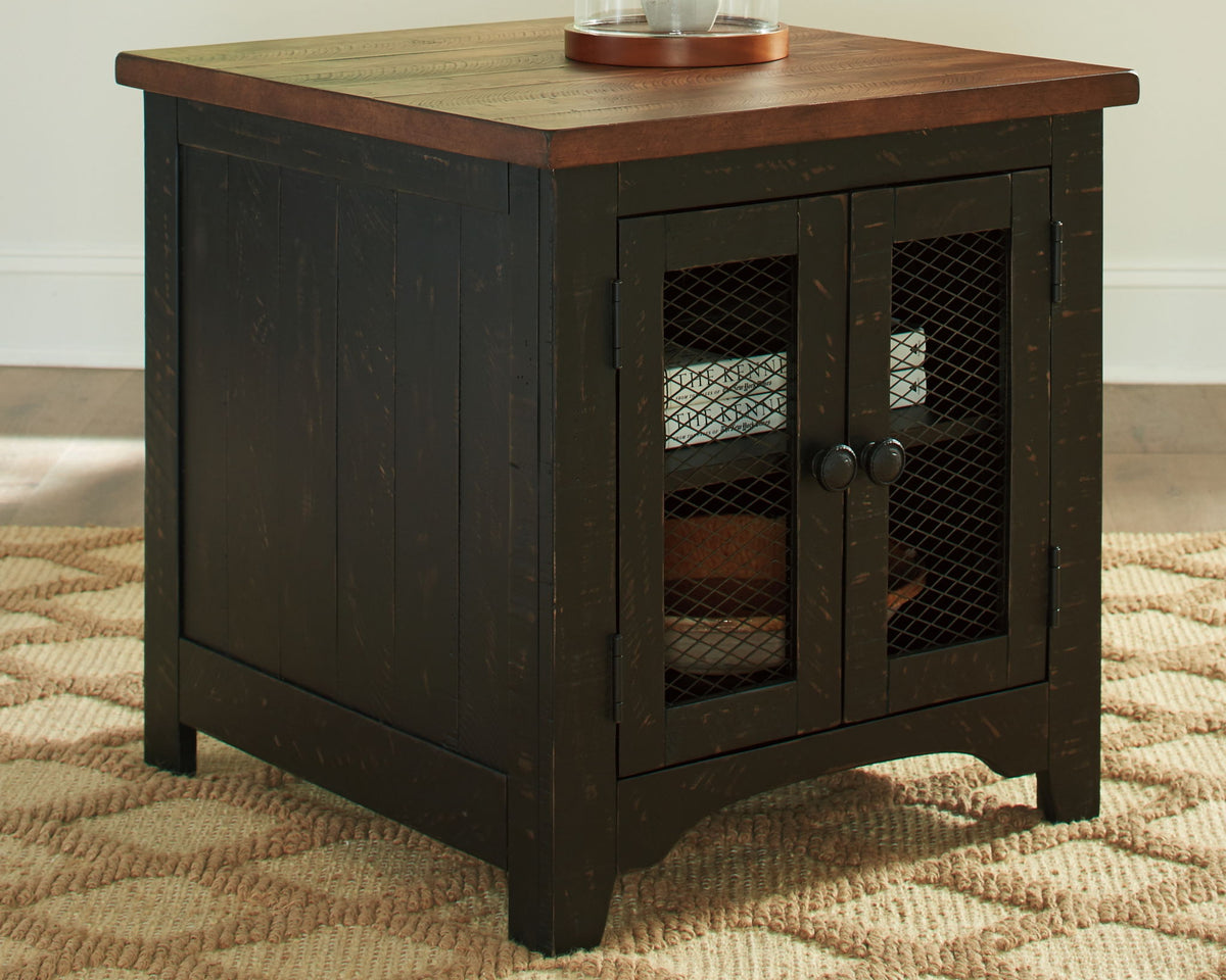 Valebeck - Rectangular End Table - Black / Brown