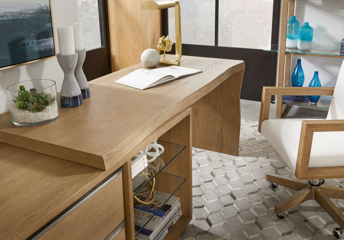 One - Live Edge Edge Executive Desk - White Oak And Glass