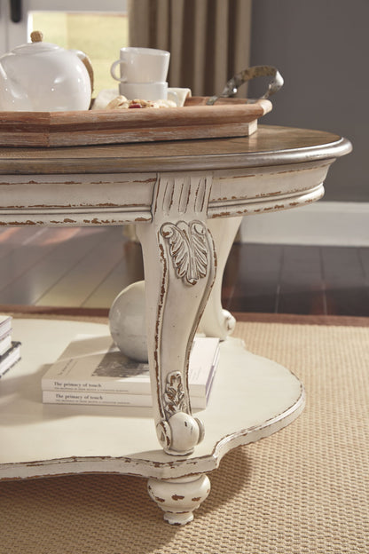 Realyn - Oval Cocktail Table - White / Brown