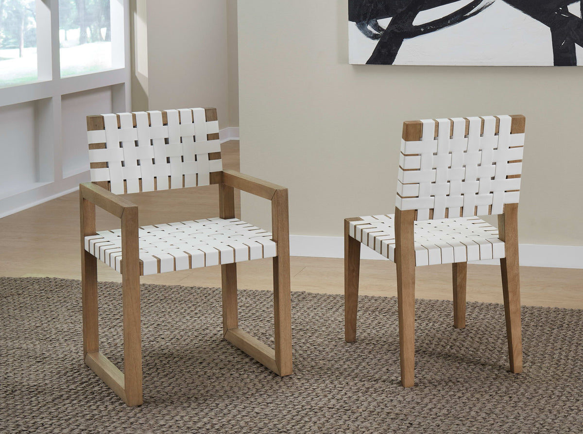 One - Woven Leather And Solid Wood Dining Side Chair (Set of 2) - White And Bisque