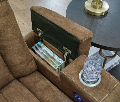 Wolfridge - Power Reclining Loveseat With Console /Adj Hdrst - Brindle