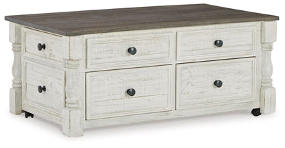 Havalance - Lift Top Cocktail Table with Storage Drawers - White / Gray