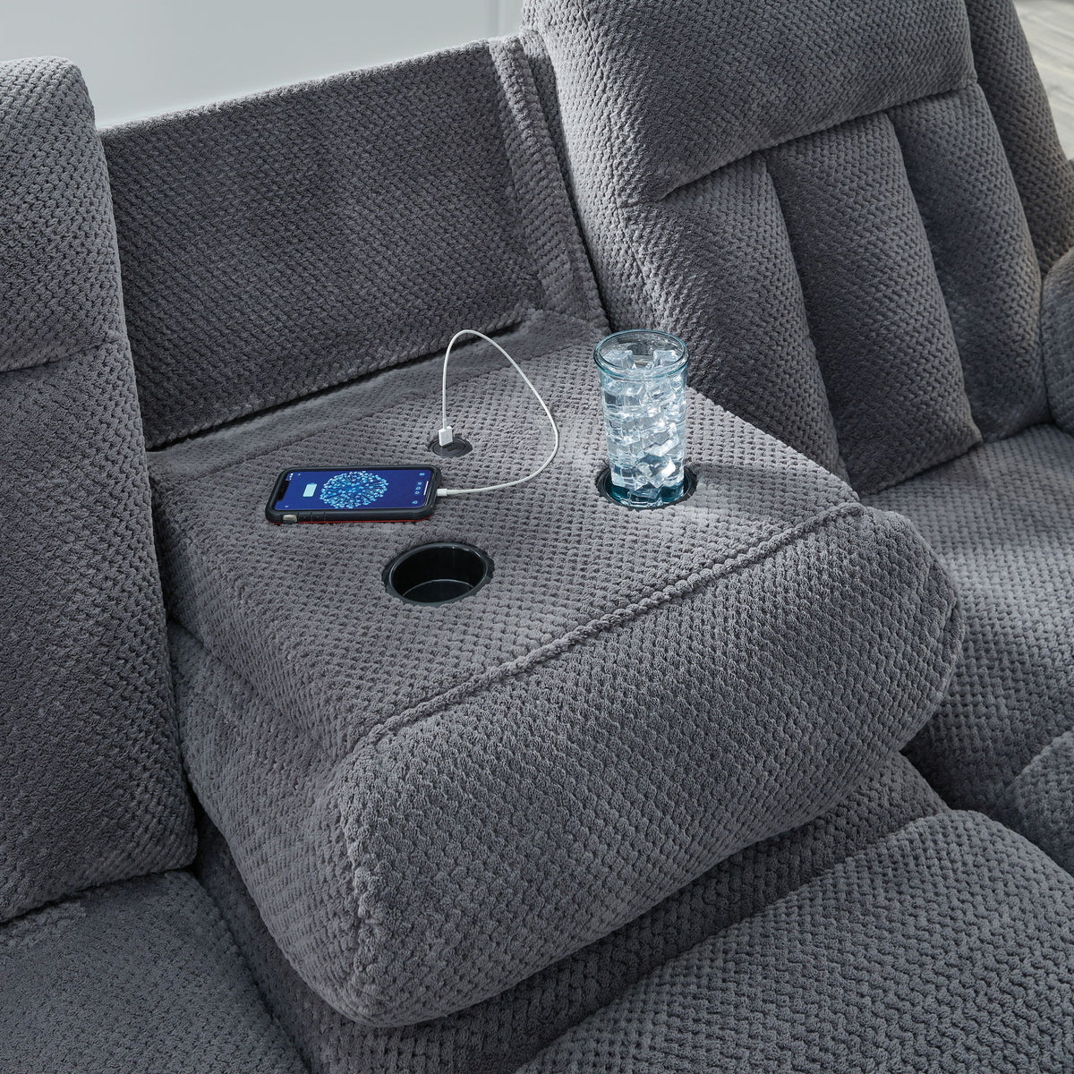 Observation - Reclining Power Sofa With Drop Down Table - Steel