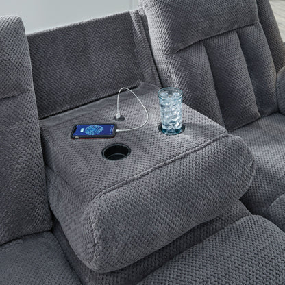 Observation - Reclining Power Sofa With Drop Down Table - Steel