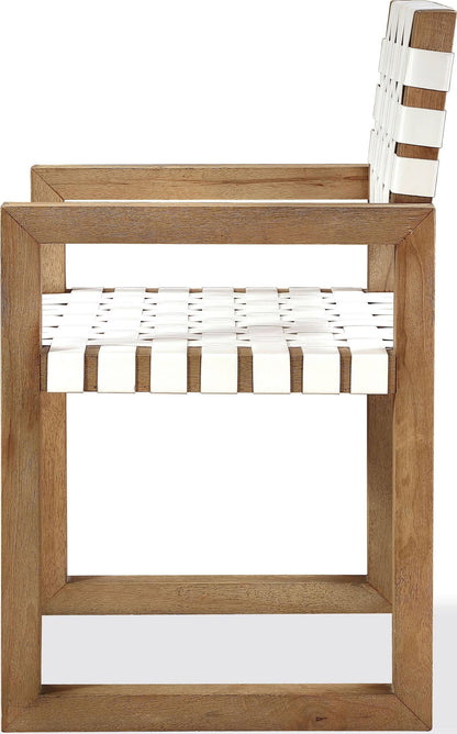One - Woven Leather And Solid Wood Dining Arm Chair - White And Bisque