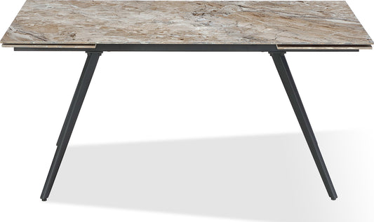 Lucia - Double Extension Stone Top Metal Leg Dining Table - Rich Brown And Black