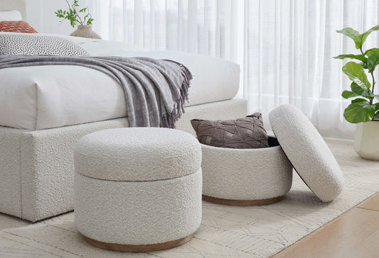 Virgil Off-White - Upholstered Storage Ottoman - Ricotta Boucle (2026)