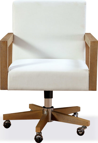 One - Wood Frame Home Office Chair - Solid Wood And White Canvas