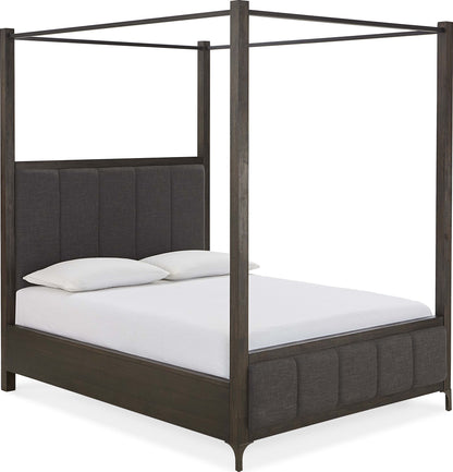 Lucerne - Queen Upholstered Canopy Bed - Vintage Coffee