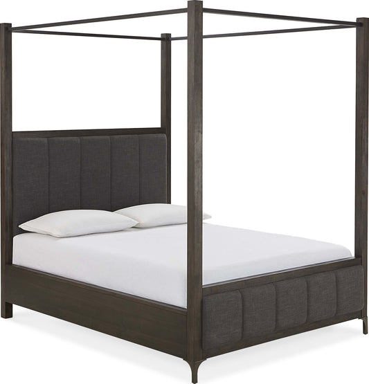 Lucerne - Queen Upholstered Canopy Bed - Vintage Coffee